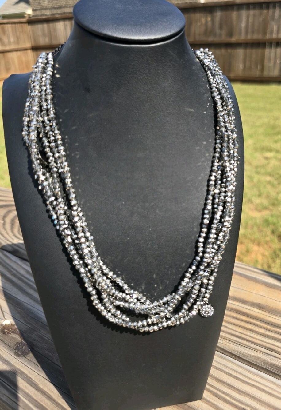 NWOT Marlyn Schiff Multi Strand Blue Crystal Statement Necklace Pave Charms